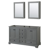 Wyndham WCS202060DGBCXSXXMED Deborah 60 Inch Double Bathroom Vanity in Dark Gray, No Countertop, No Sinks, Matte Black Trim, Medicine Cabinets