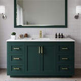 Wyndham WCF292960SGDC2UNSM58 Miranda 60 Inch Single Bathroom Vanity in Green, Carrara Cultured Marble Countertop, Undermount Square Sink, Brushed Gold Trim, 58 Inch Mirror