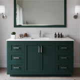 Wyndham WCF292960SGEC2UNSM58 Miranda 60 Inch Single Bathroom Vanity in Green, Carrara Cultured Marble Countertop, Undermount Square Sink, Brushed Nickel Trim, 58 Inch Mirror