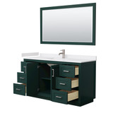 Wyndham WCF292960SGEWCUNSM58 Miranda 60 Inch Single Bathroom Vanity in Green, White Cultured Marble Countertop, Undermount Square Sink, Brushed Nickel Trim, 58 Inch Mirror