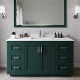 Wyndham WCF292960SGEWCUNSM58 Miranda 60 Inch Single Bathroom Vanity in Green, White Cultured Marble Countertop, Undermount Square Sink, Brushed Nickel Trim, 58 Inch Mirror