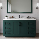 Wyndham WCF292960SGKC2UNSM58 Miranda 60 Inch Single Bathroom Vanity in Green, Carrara Cultured Marble Countertop, Undermount Square Sink, Matte Black Trim, 58 Inch Mirror