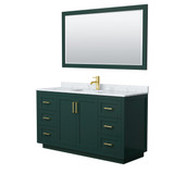 Wyndham WCF292960SGDCMUNSM58 Miranda 60 Inch Single Bathroom Vanity in Green, White Carrara Marble Countertop, Undermount Square Sink, Brushed Gold Trim, 58 Inch Mirror