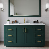 Wyndham WCF292960SGDCMUNSM58 Miranda 60 Inch Single Bathroom Vanity in Green, White Carrara Marble Countertop, Undermount Square Sink, Brushed Gold Trim, 58 Inch Mirror
