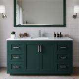 Wyndham WCF292960SGECMUNSM58 Miranda 60 Inch Single Bathroom Vanity in Green, White Carrara Marble Countertop, Undermount Square Sink, Brushed Nickel Trim, 58 Inch Mirror