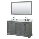 Wyndham WCS202060DGBCMUNOM58 Deborah 60 Inch Double Bathroom Vanity in Dark Gray, White Carrara Marble Countertop, Undermount Oval Sinks, Matte Black Trim, 58 Inch Mirror