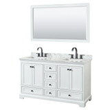 Wyndham WCS202060DWBCMUNSM58 Deborah 60 Inch Double Bathroom Vanity in White, White Carrara Marble Countertop, Undermount Square Sinks, Matte Black Trim, 58 Inch Mirror