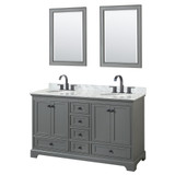 Wyndham WCS202060DGBCMUNOM24 Deborah 60 Inch Double Bathroom Vanity in Dark Gray, White Carrara Marble Countertop, Undermount Oval Sinks, Matte Black Trim, 24 Inch Mirrors
