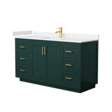 Wyndham WCF292960SGDC2UNSMXX Miranda 60 Inch Single Bathroom Vanity in Green, Carrara Cultured Marble Countertop, Undermount Square Sink, Brushed Gold Trim