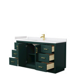 Wyndham WCF292960SGDWCUNSMXX Miranda 60 Inch Single Bathroom Vanity in Green, White Cultured Marble Countertop, Undermount Square Sink, Brushed Gold Trim