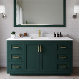 Wyndham WCF292960SGDWCUNSMXX Miranda 60 Inch Single Bathroom Vanity in Green, White Cultured Marble Countertop, Undermount Square Sink, Brushed Gold Trim