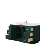 Wyndham WCF292960SGDCMUNSMXX Miranda 60 Inch Single Bathroom Vanity in Green, White Carrara Marble Countertop, Undermount Square Sink, Brushed Gold Trim