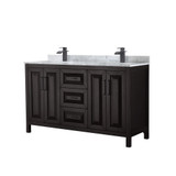 Wyndham WCV252560DEBCMUNSMXX Daria 60 Inch Double Bathroom Vanity in Dark Espresso, White Carrara Marble Countertop, Undermount Square Sinks, Matte Black Trim