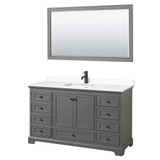 Wyndham WCS202060SGBWCUNSM58 Deborah 60 Inch Single Bathroom Vanity in Dark Gray, White Cultured Marble Countertop, Undermount Square Sink, Matte Black Trim, 58 Inch Mirror