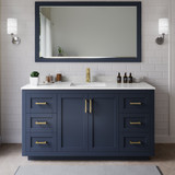 Wyndham WCF292966SBLC2UNSMXX Miranda 66 Inch Single Bathroom Vanity in Dark Blue, Carrara Cultured Marble Countertop, Undermount Square Sink, Brushed Gold Trim