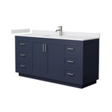 Wyndham WCF292966SBNWCUNSMXX Miranda 66 Inch Single Bathroom Vanity in Dark Blue, White Cultured Marble Countertop, Undermount Square Sink, Brushed Nickel Trim