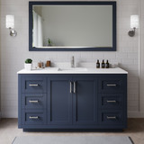 Wyndham WCF292966SBNWCUNSMXX Miranda 66 Inch Single Bathroom Vanity in Dark Blue, White Cultured Marble Countertop, Undermount Square Sink, Brushed Nickel Trim