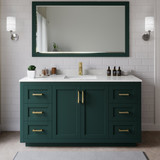 Wyndham WCF292966SGDC2UNSMXX Miranda 66 Inch Single Bathroom Vanity in Green, Carrara Cultured Marble Countertop, Undermount Square Sink, Brushed Gold Trim