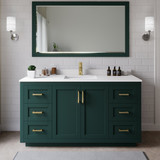 Wyndham WCF292966SGDWCUNSMXX Miranda 66 Inch Single Bathroom Vanity in Green, White Cultured Marble Countertop, Undermount Square Sink, Brushed Gold Trim