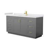 Wyndham WCF292966SGGWCUNSMXX Miranda 66 Inch Single Bathroom Vanity in Dark Gray, White Cultured Marble Countertop, Undermount Square Sink, Brushed Gold Trim