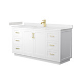 Wyndham WCF292966SWGC2UNSMXX Miranda 66 Inch Single Bathroom Vanity in White, Carrara Cultured Marble Countertop, Undermount Square Sink, Brushed Gold Trim