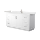 Wyndham WCF292966SWHC2UNSMXX Miranda 66 Inch Single Bathroom Vanity in White, Carrara Cultured Marble Countertop, Undermount Square Sink, Brushed Nickel Trim