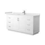 Wyndham WCF292966SWHWCUNSMXX Miranda 66 Inch Single Bathroom Vanity in White, White Cultured Marble Countertop, Undermount Square Sink, Brushed Nickel Trim