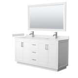 Wyndham WCF292966DWHC2UNSM58 Miranda 66 Inch Double Bathroom Vanity in White, Carrara Cultured Marble Countertop, Undermount Square Sinks, Brushed Nickel Trim, 58 Inch Mirror