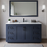 Wyndham WCF292966SBBCMUNSMXX Miranda 66 Inch Single Bathroom Vanity in Dark Blue, White Carrara Marble Countertop, Undermount Square Sink, Matte Black Trim