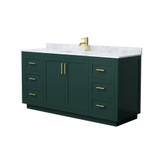 Wyndham WCF292966SGDCMUNSMXX Miranda 66 Inch Single Bathroom Vanity in Green, White Carrara Marble Countertop, Undermount Square Sink, Brushed Gold Trim