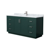 Wyndham WCF292966SGECMUNSMXX Miranda 66 Inch Single Bathroom Vanity in Green, White Carrara Marble Countertop, Undermount Square Sink, Brushed Nickel Trim