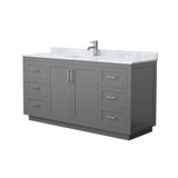 Wyndham WCF292966SKGCMUNSMXX Miranda 66 Inch Single Bathroom Vanity in Dark Gray, White Carrara Marble Countertop, Undermount Square Sink, Brushed Nickel Trim