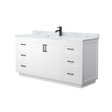 Wyndham WCF292966SWBCMUNSMXX Miranda 66 Inch Single Bathroom Vanity in White, White Carrara Marble Countertop, Undermount Square Sink, Matte Black Trim