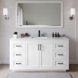 Wyndham WCF292966SWBCMUNSMXX Miranda 66 Inch Single Bathroom Vanity in White, White Carrara Marble Countertop, Undermount Square Sink, Matte Black Trim