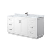 Wyndham WCF292966SWHCMUNSMXX Miranda 66 Inch Single Bathroom Vanity in White, White Carrara Marble Countertop, Undermount Square Sink, Brushed Nickel Trim