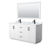 Wyndham WCF292966DWBCMUNSM58 Miranda 66 Inch Double Bathroom Vanity in White, White Carrara Marble Countertop, Undermount Square Sinks, Matte Black Trim, 58 Inch Mirror