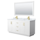 Wyndham WCF292966DWGCMUNSM58 Miranda 66 Inch Double Bathroom Vanity in White, White Carrara Marble Countertop, Undermount Square Sinks, Brushed Gold Trim, 58 Inch Mirror Wyndham WCF292966DWGCMUNSM58 Miranda 66 Inch Double Bathroom Vanity in White, White Carrara Marble Countertop, Undermount Square Sinks, Brushed Gold Trim, 58 Inch Mirror