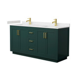 Wyndham WCF292966DGDC2UNSMXX Miranda 66 Inch Double Bathroom Vanity in Green, Carrara Cultured Marble Countertop, Undermount Square Sinks, Brushed Gold Trim