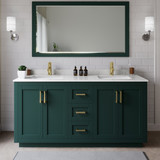 Wyndham WCF292966DGDC2UNSMXX Miranda 66 Inch Double Bathroom Vanity in Green, Carrara Cultured Marble Countertop, Undermount Square Sinks, Brushed Gold Trim