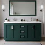 Wyndham WCF292966DGEC2UNSMXX Miranda 66 Inch Double Bathroom Vanity in Green, Carrara Cultured Marble Countertop, Undermount Square Sinks, Brushed Nickel Trim Wyndham WCF292966DGEC2UNSMXX Miranda 66 Inch Double Bathroom Vanity in Green, Carrara Cultured Marble Countertop, Undermount Square Sinks, Brushed Nickel Trim