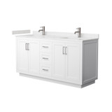 Wyndham WCF292966DWHC2UNSMXX Miranda 66 Inch Double Bathroom Vanity in White, Carrara Cultured Marble Countertop, Undermount Square Sinks, Brushed Nickel Trim