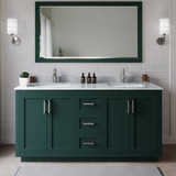 Wyndham WCF292966DGECMUNSMXX Miranda 66 Inch Double Bathroom Vanity in Green, White Carrara Marble Countertop, Undermount Square Sinks, Brushed Nickel Trim