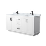Wyndham WCF292966DWBCMUNSMXX Miranda 66 Inch Double Bathroom Vanity in White, White Carrara Marble Countertop, Undermount Square Sinks, Matte Black Trim