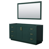 Wyndham WCF292966SGDCXSXXM58 Miranda 66 Inch Single Bathroom Vanity in Green, No Countertop, No Sink, Brushed Gold Trim, 58 Inch Mirror