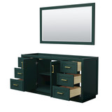 Wyndham WCF292966SGDCXSXXM58 Miranda 66 Inch Single Bathroom Vanity in Green, No Countertop, No Sink, Brushed Gold Trim, 58 Inch Mirror