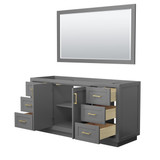 Wyndham WCF292966SGGCXSXXM58 Miranda 66 Inch Single Bathroom Vanity in Dark Gray, No Countertop, No Sink, Brushed Gold Trim, 58 Inch Mirror