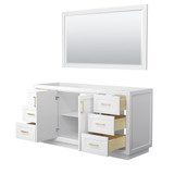 Wyndham WCF292966SWGCXSXXM58 Miranda 66 Inch Single Bathroom Vanity in White, No Countertop, No Sink, Brushed Gold Trim, 58 Inch Mirror
