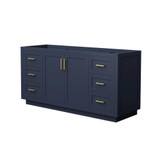 Wyndham WCF292966SBLCXSXXMXX Miranda 66 Inch Single Bathroom Vanity in Dark Blue, No Countertop, No Sink, Brushed Gold Trim
