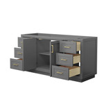 Wyndham WCF292966SGGCXSXXMXX Miranda 66 Inch Single Bathroom Vanity in Dark Gray, No Countertop, No Sink, Brushed Gold Trim