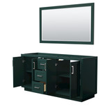 Wyndham WCF292966DGECXSXXM58 Miranda 66 Inch Double Bathroom Vanity in Green, No Countertop, No Sink, Brushed Nickel Trim, 58 Inch Mirror